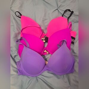 Victoria Secret Pink Wear Everywhere push up bra 32 C lot of 3. Bright colors